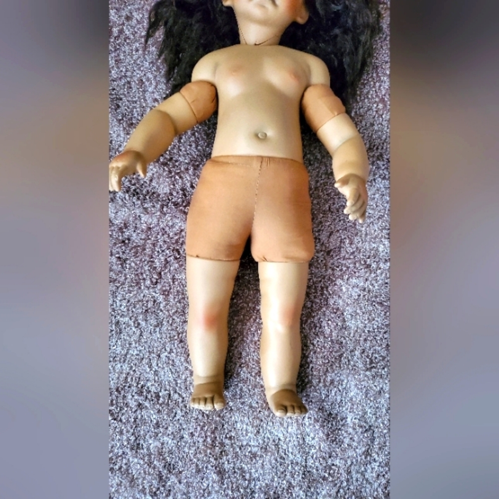 Vintage Afro-American Porcelain Doll body parts Kale Wiggs 20"